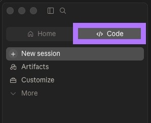 The "Code" tab highlighted on Claude.