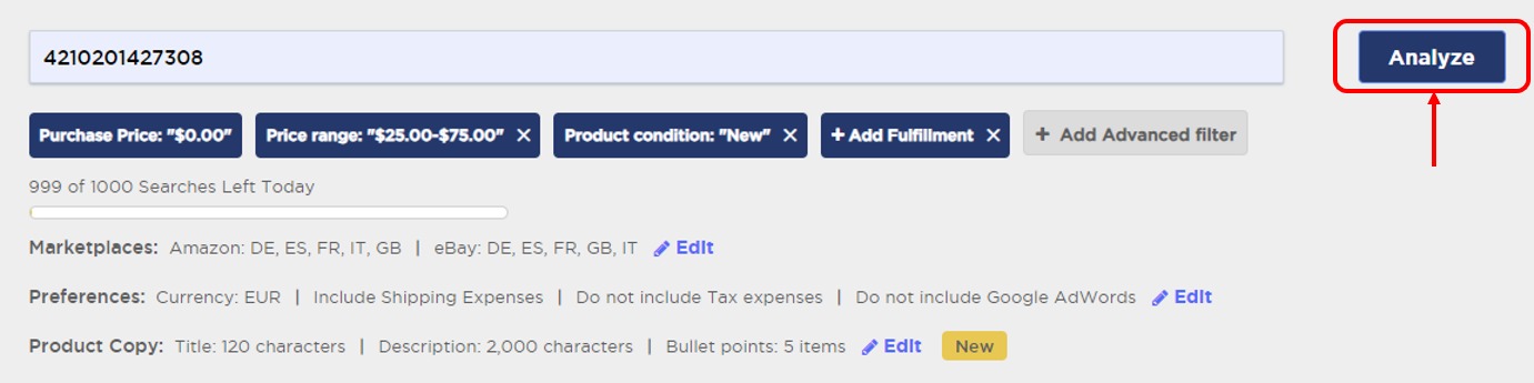 The &lsquo;Single Product Analysis&rsquo; feature of Product Research Pulse.